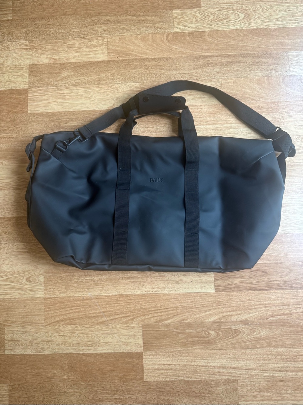 Rains Black Hilo Weekend Bag Large 36L •corporate branded Travel Waterproof